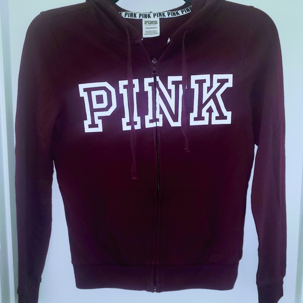 Sz s-xs VICTORIA'S SECRET PINK Maroon/White HOODIE & SWEATPANTS SET